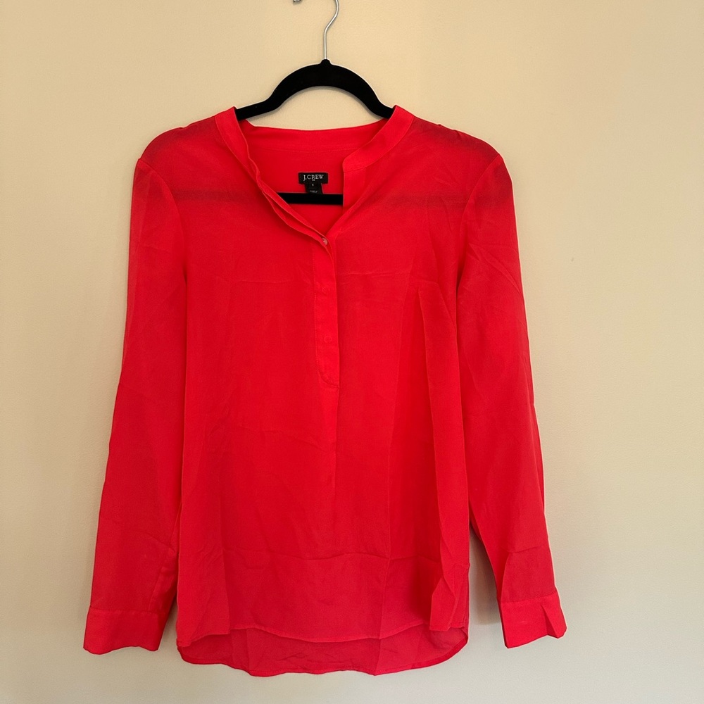 J.Crew Factory Coral Pink Split V-Neck Popover Tunic Blouse Small